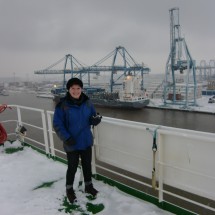 Arrival in Tilbury two days later: Snow in England!